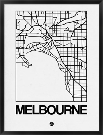 Framed White Map of Melbourne Print