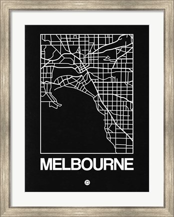 Framed Black Map of Melbourne Print