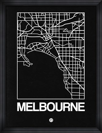 Framed Black Map of Melbourne Print