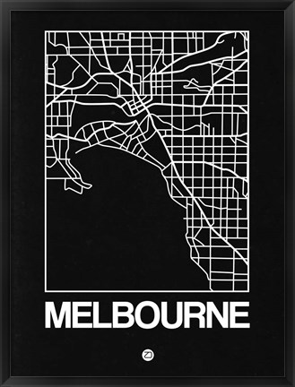 Framed Black Map of Melbourne Print