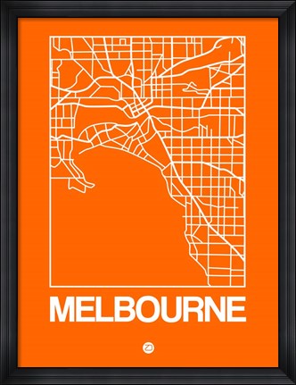 Framed Orange Map of Melbourne Print