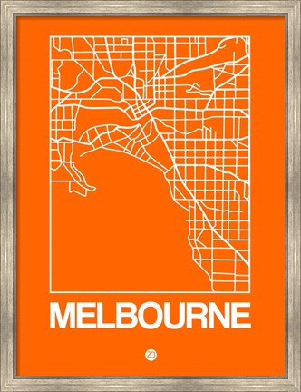 Framed Orange Map of Melbourne Print