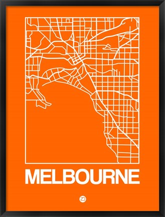 Framed Orange Map of Melbourne Print