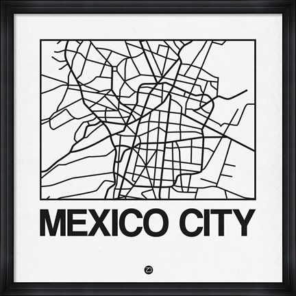 Framed White Map of Mexico City Print