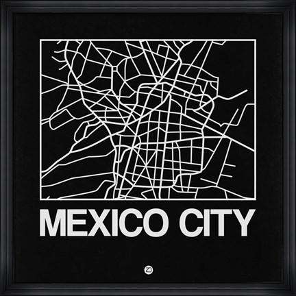 Framed Black Map of Mexico City Print