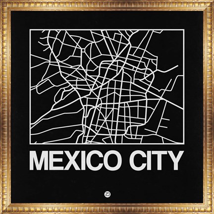 Framed Black Map of Mexico City Print