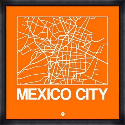 Framed Orange Map of Mexico City Print