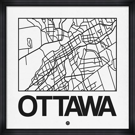Framed White Map of Ottawa Print