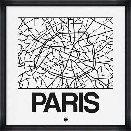 Framed White Map of Paris Print