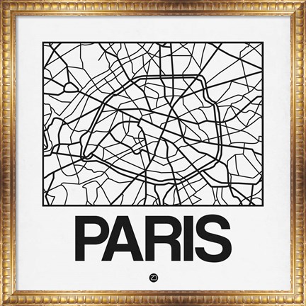 Framed White Map of Paris Print