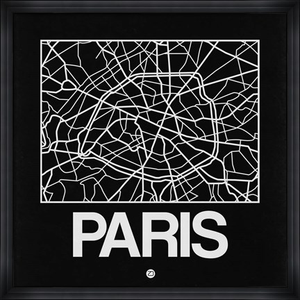 Framed Black Map of Paris Print