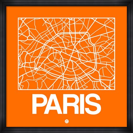 Framed Orange Map of Paris Print