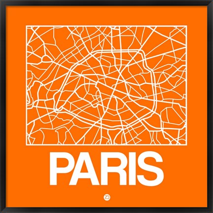 Framed Orange Map of Paris Print