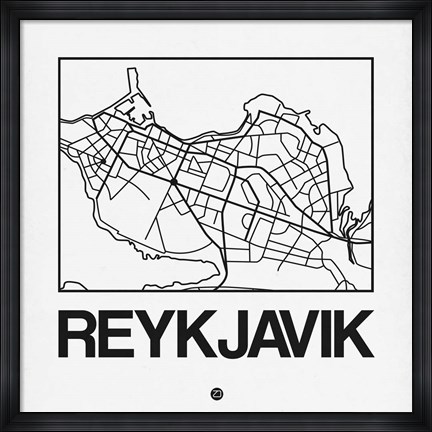 Framed White Map of Reykjavik Print