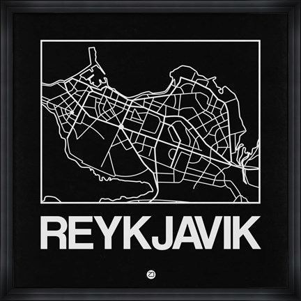 Framed Black Map of Reykjavik Print