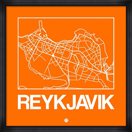 Framed Orange Map of Reykjavik Print