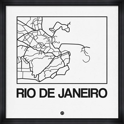 Framed White Map of Rio De Janeiro Print