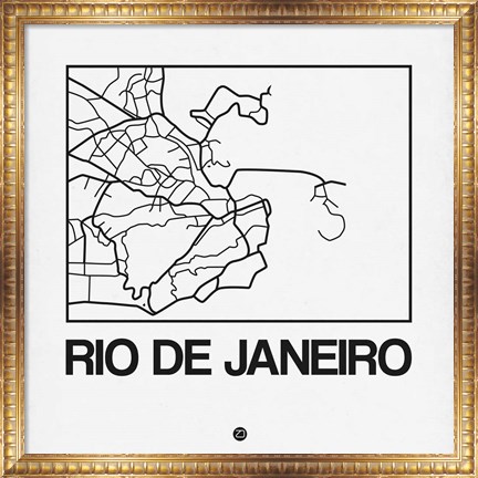 Framed White Map of Rio De Janeiro Print