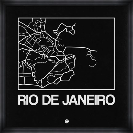 Framed Black Map of Rio De Janeiro Print