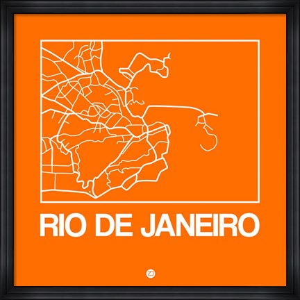 Framed Orange Map of Rio De Janeiro Print