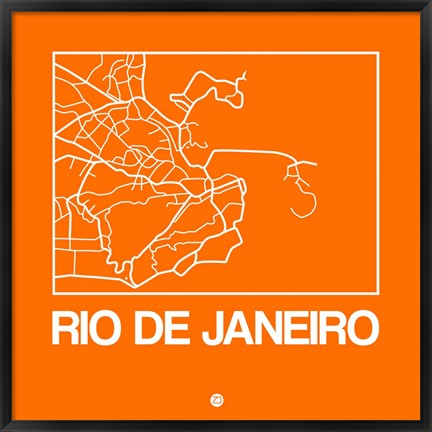 Framed Orange Map of Rio De Janeiro Print