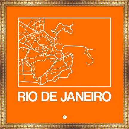 Framed Orange Map of Rio De Janeiro Print