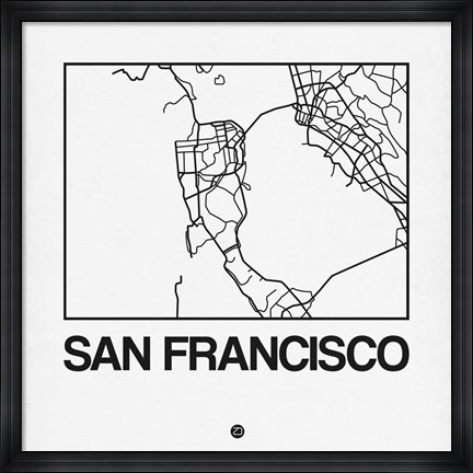 Framed White Map of San Francisco Print