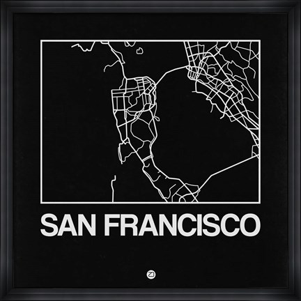 Framed Black Map of San Francisco Print