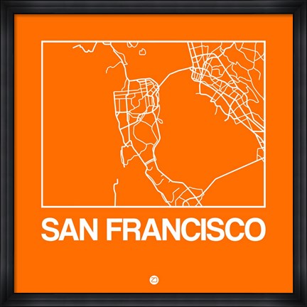 Framed Orange Map of San Francisco Print