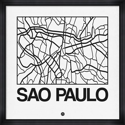 Framed White Map of Sao Paulo Print