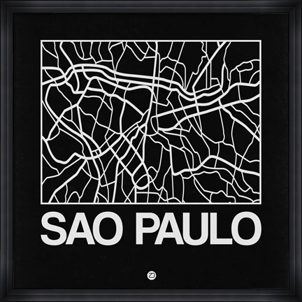 Framed Black Map of Sao Paulo Print