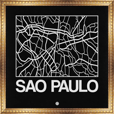 Framed Black Map of Sao Paulo Print