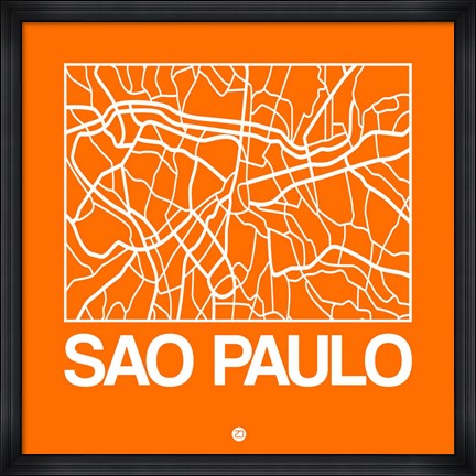 Framed Orange Map of Sao Paulo Print