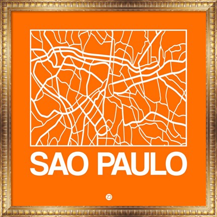Framed Orange Map of Sao Paulo Print