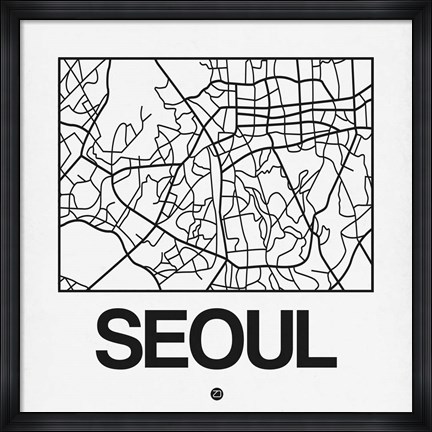 Framed White Map of Seoul Print