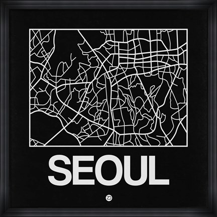 Framed Black Map of Seoul Print