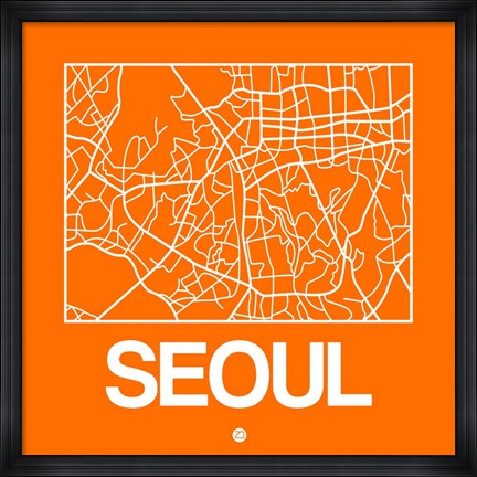 Framed Orange Map of Seoul Print