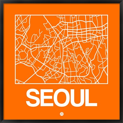 Framed Orange Map of Seoul Print