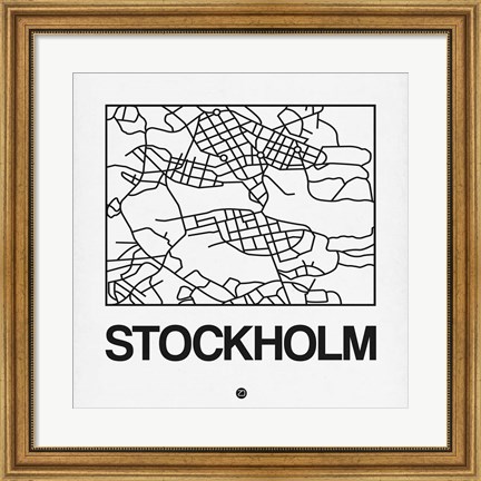 Framed White Map of Stockholm Print