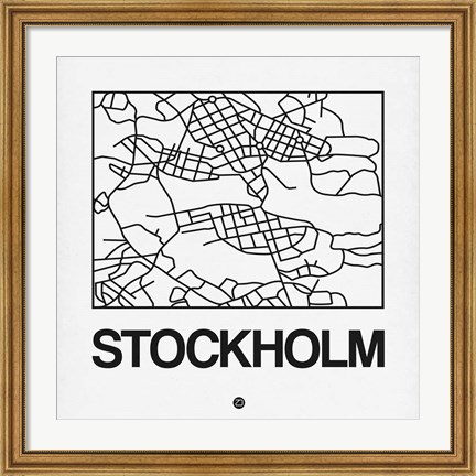 Framed White Map of Stockholm Print