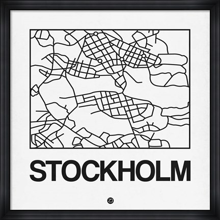Framed White Map of Stockholm Print