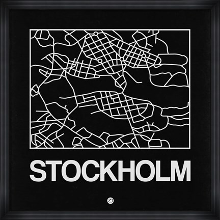 Framed Black Map of Stockholm Print
