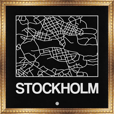 Framed Black Map of Stockholm Print