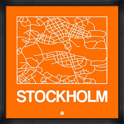 Framed Orange Map of Stockholm Print