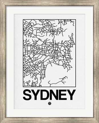 Framed White Map of Sydney Print