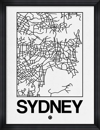 Framed White Map of Sydney Print