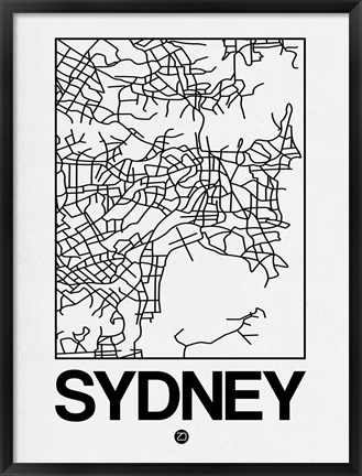 Framed White Map of Sydney Print