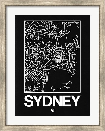 Framed Black Map of Sydney Print