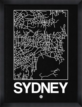Framed Black Map of Sydney Print