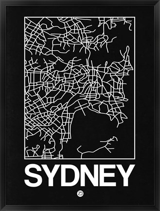 Framed Black Map of Sydney Print